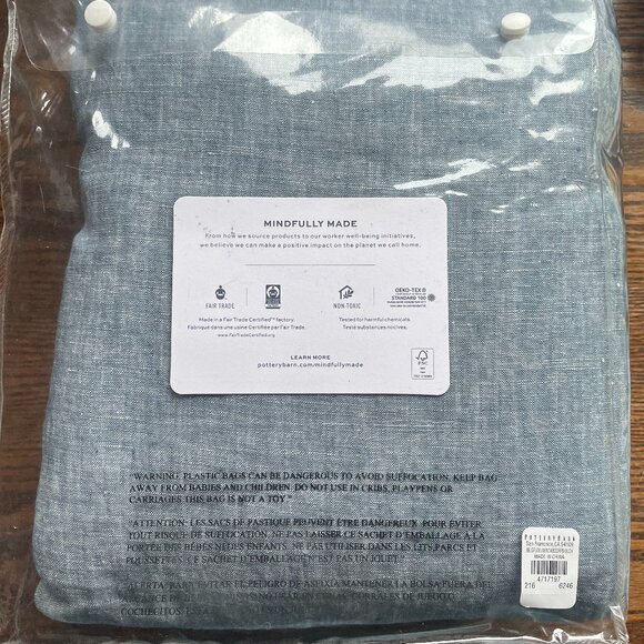 Pottery Barn Classic Belgian Flax Linen Curtain w/ Blackout Lining Blue Chambray - Picture 5 of 8